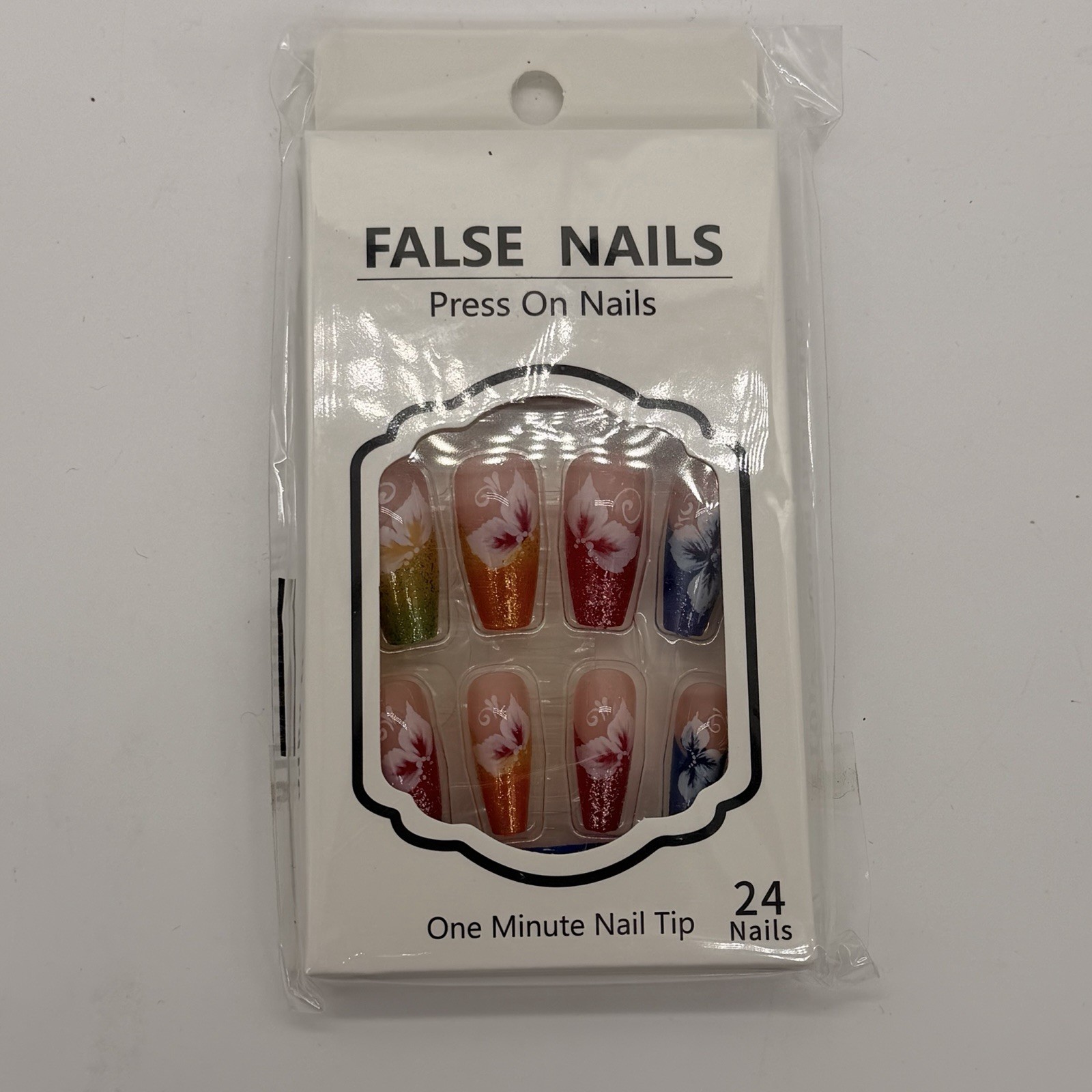 Press-On Nails Pink Orange Blue Green Kiss Pre-Designed 24PCS Fake Nails
