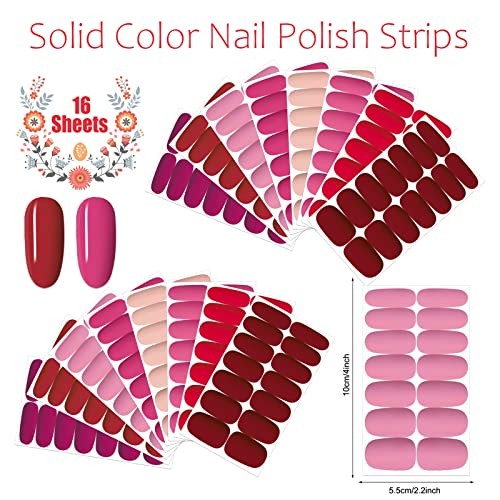 224 Pieces 16 Sheets Stick On Nail Polish Strips Nail Matte Color Nail Strips