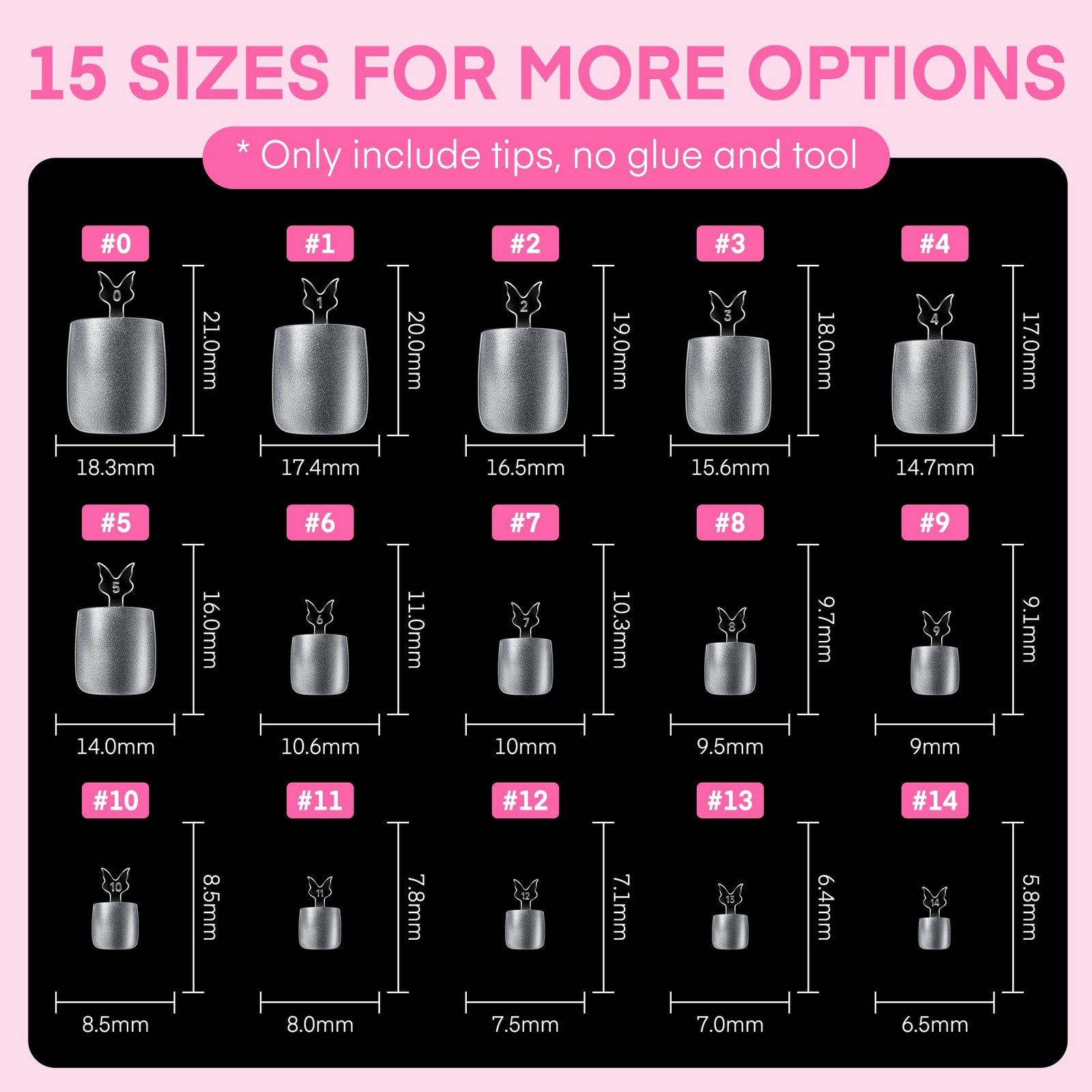 UNA GELLA Square Toe Nail Tips 216Pcs 15Sizes 216 Piece Assortment, Clear