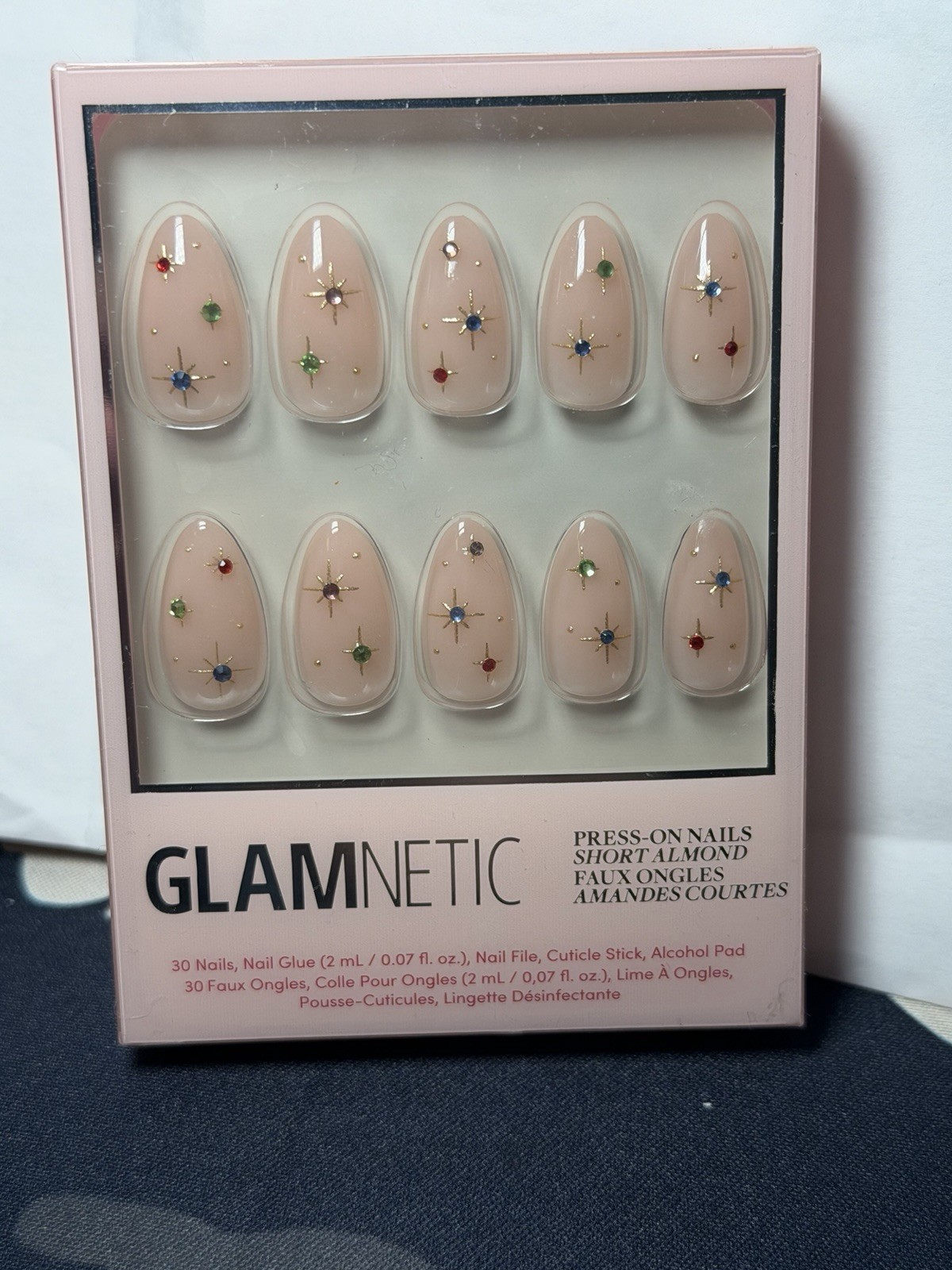 Glamnetic North Star Short Almond Press-On Nails Beige Multicolor Glue