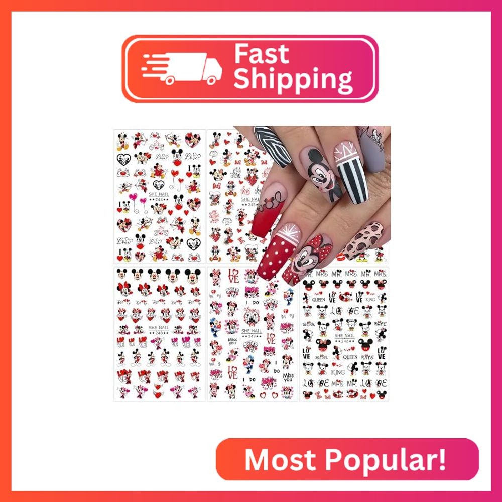 6 Sheets Cute Nail Art Stickers 3D Self Adhesive Cartoon Nail Decals for Women K