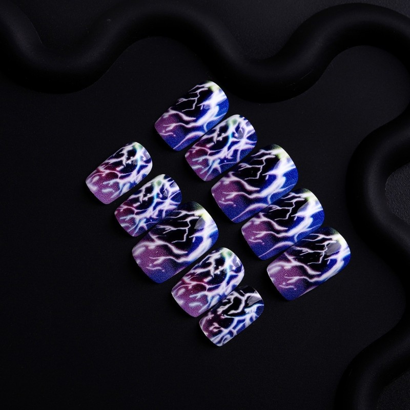 Dark Purple Lighting False Nail Pack of 24 Medium Length Plastic Nail Art