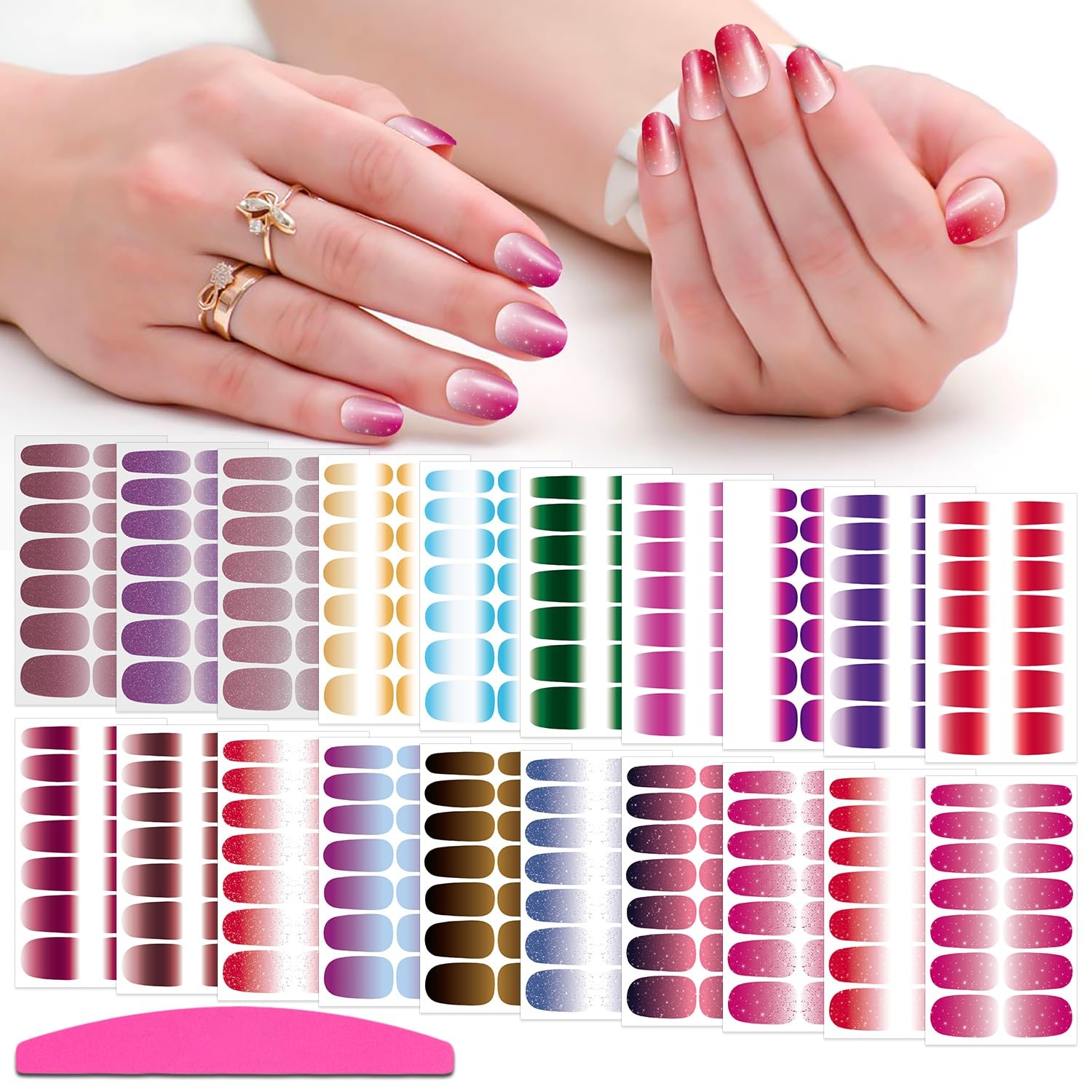 20 Sheets Glitter Nail Polish Stickers Full Nail Wraps for Women Gradient Col…