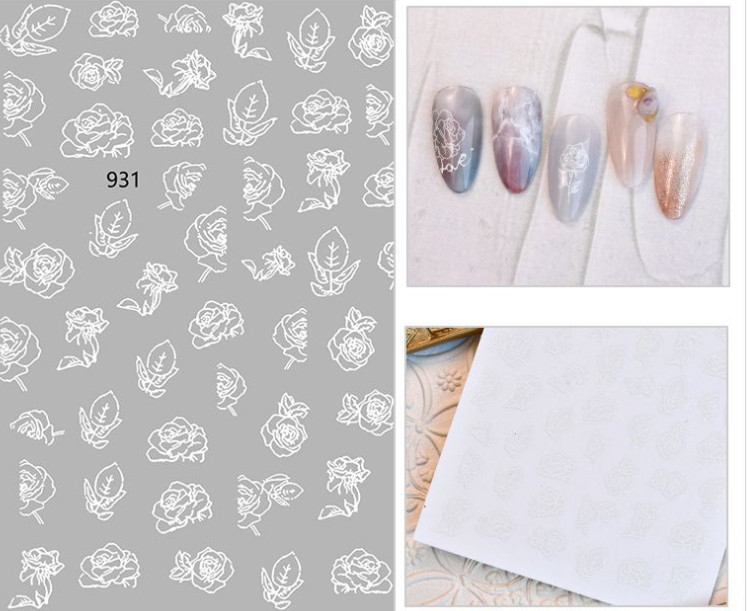 Black and White Rose Nail Sticker Nail Art Decor Craft Multi Style Large Sheet