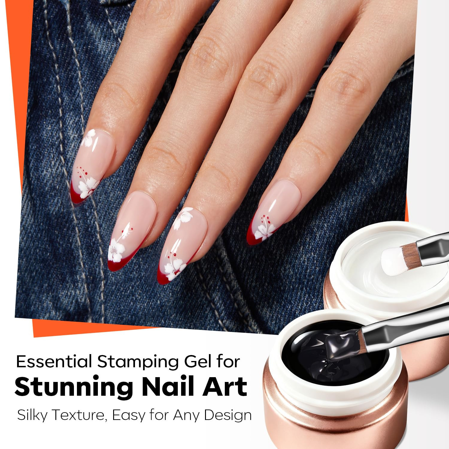 16 PCS Gel Nail Stamping Plate Set, French Tip Tool Gold Silver Pearl Chrome Pow