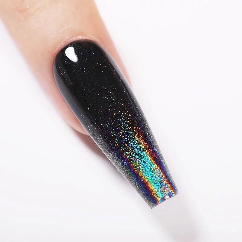 Black Holographic Shiny Nail Powder Unicorn Chrome Rainbow Effect Shimmer Nails