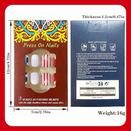 4th of July Press On Nails – Short Square Fake Nails – Patriotic Indep Nails – 7
