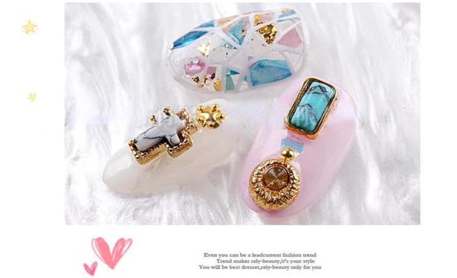 50 PCS Turquoise Nail Ornaments 3D Nail Art Supplies Accessories Western Retro f