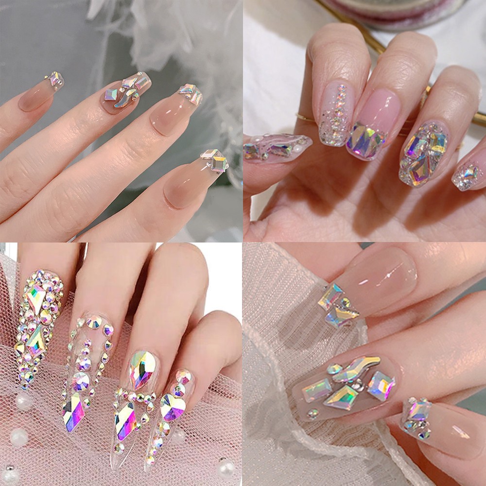 Crystal AB Different Design Flat Back Glass Nail Art Gems Non Hotfix Rhinestone