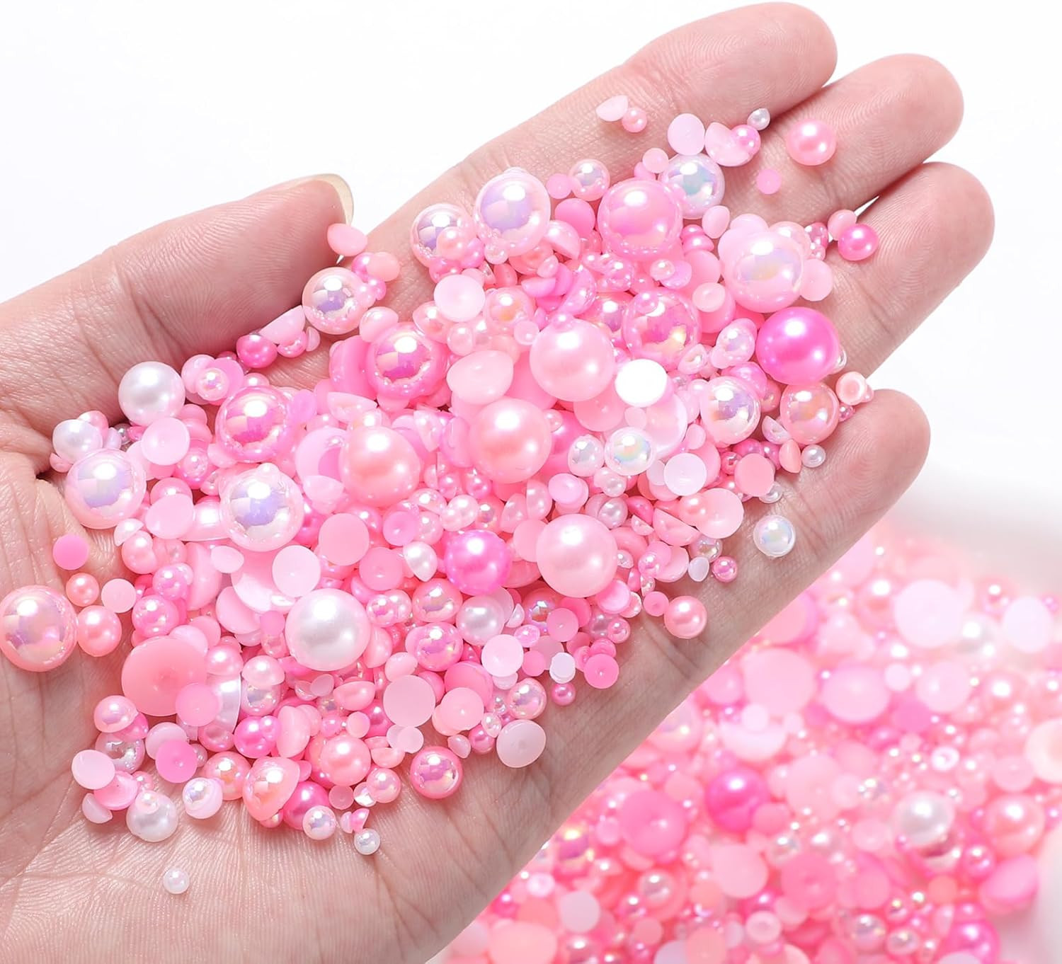 Flatback Pearls for Crafting, 60G Mixed Pink White Nail Half Pearls and Gems, 3/