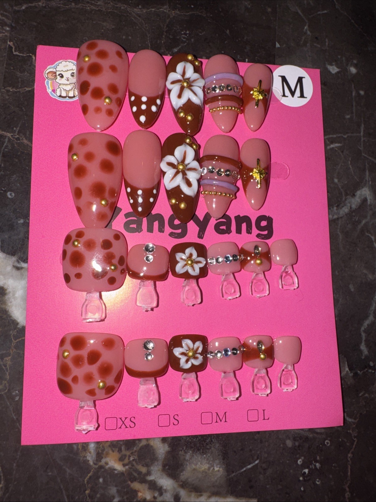 Handmade Medium Almond Press On Nails with Matching Toes Set Reusable Full Cover