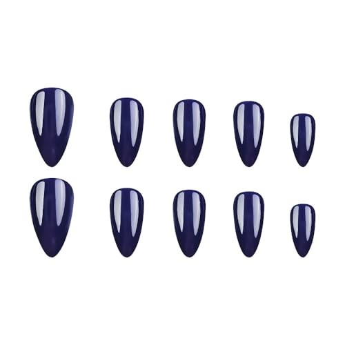 Navy Blue Press on Nails Medium Almond Dark Royal Fake Nails with Royal Blue