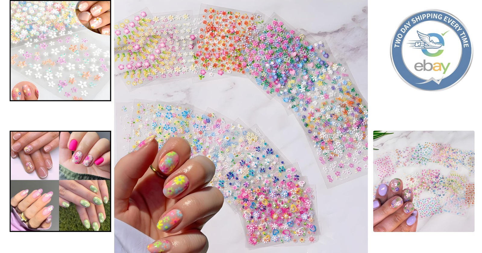 30 Sheets Colorful 3D Flower Nail Art Stickers – Easy Self-Adhesive Designs