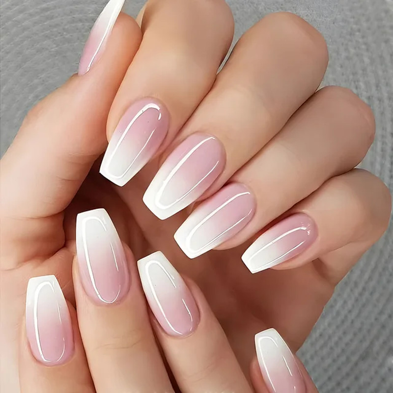24Pcs Gradient Acrylic Fake Nails Art Long Ballet Wearing Nails Fake Press on Na