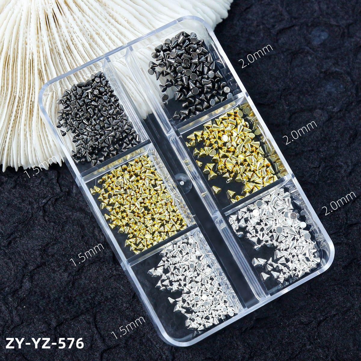 Cyberpunk Nail Charms Set, 3D Cone Studs Spikes Metallic Tones for Gothic Looks