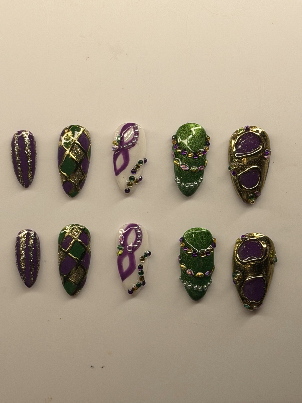 Mardi Gras Press On Nail Set- Made To Order, Re-wearable, Press On Kit Included
