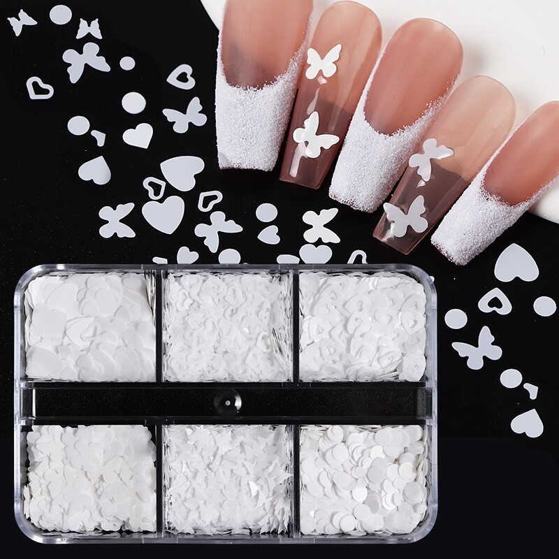 Nail Art Glitter Powder Butterfly /Heart/Flowers Sequins Flakes DIY Decor 6Grids