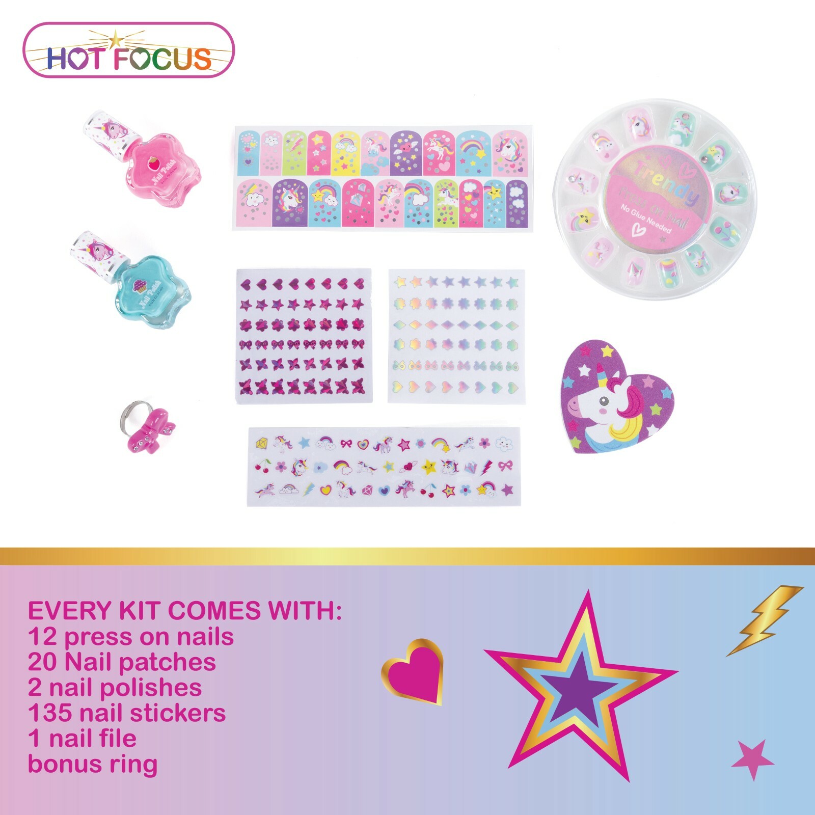 Girls Nail Art Set – 168 Piece Unicorn Non-Toxic Scented Peel Off Nail Polish