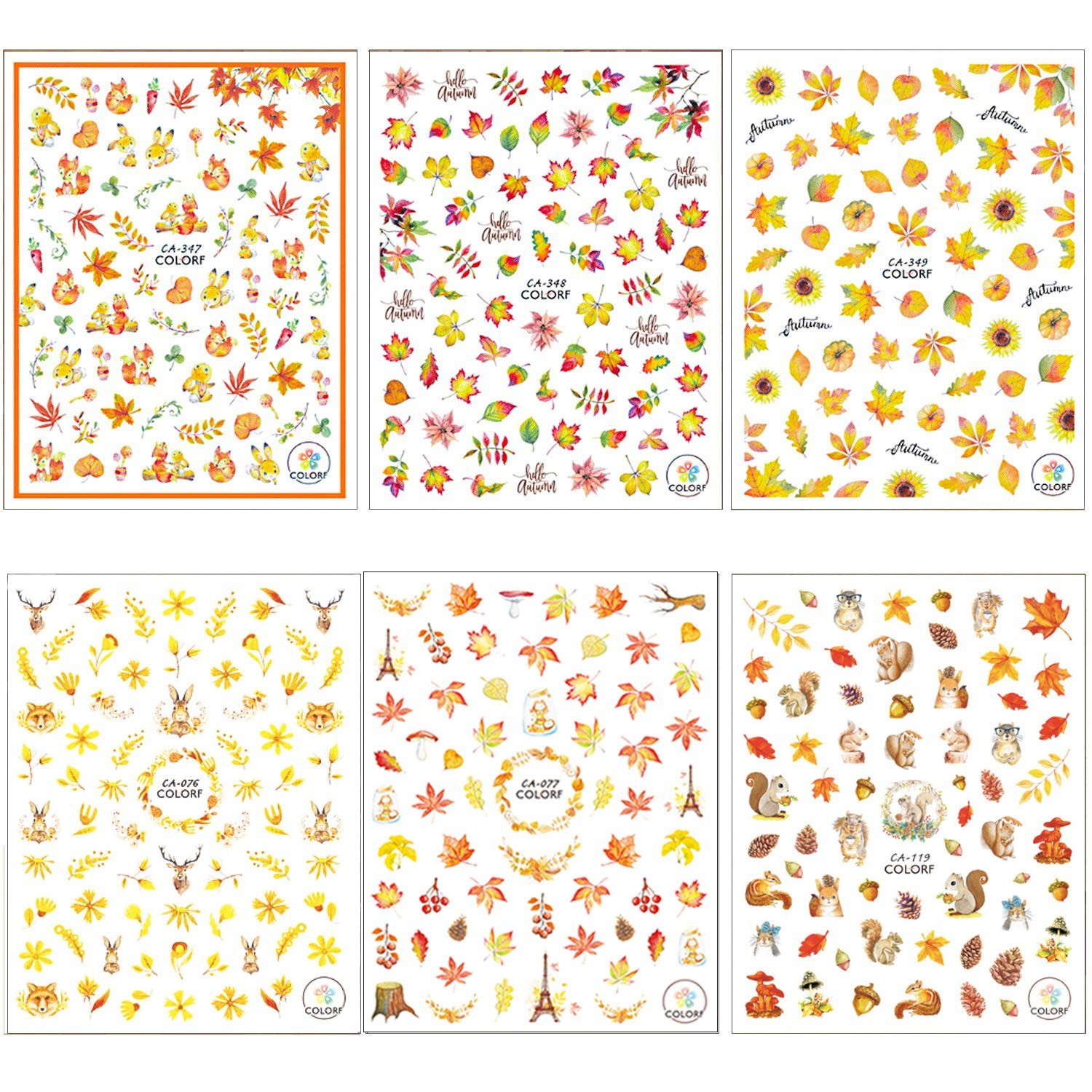 Adurself 1000+ Patterns Autumn Nail Art 12 Count (Pack of 1), Multiple Colors