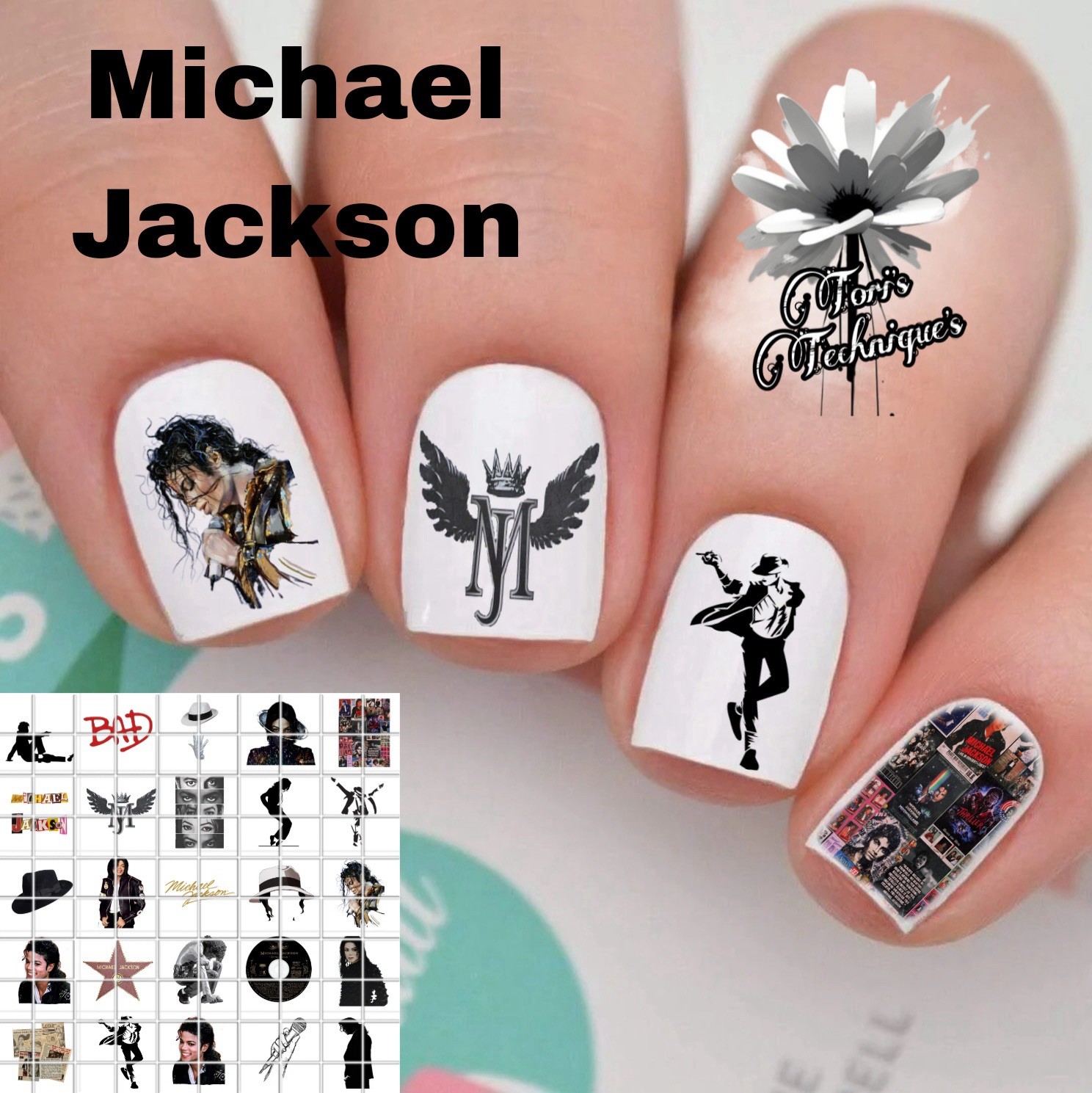 Michael Jackson Waterslide Finger Nail Decals Instructions set of 50 Bonus TT