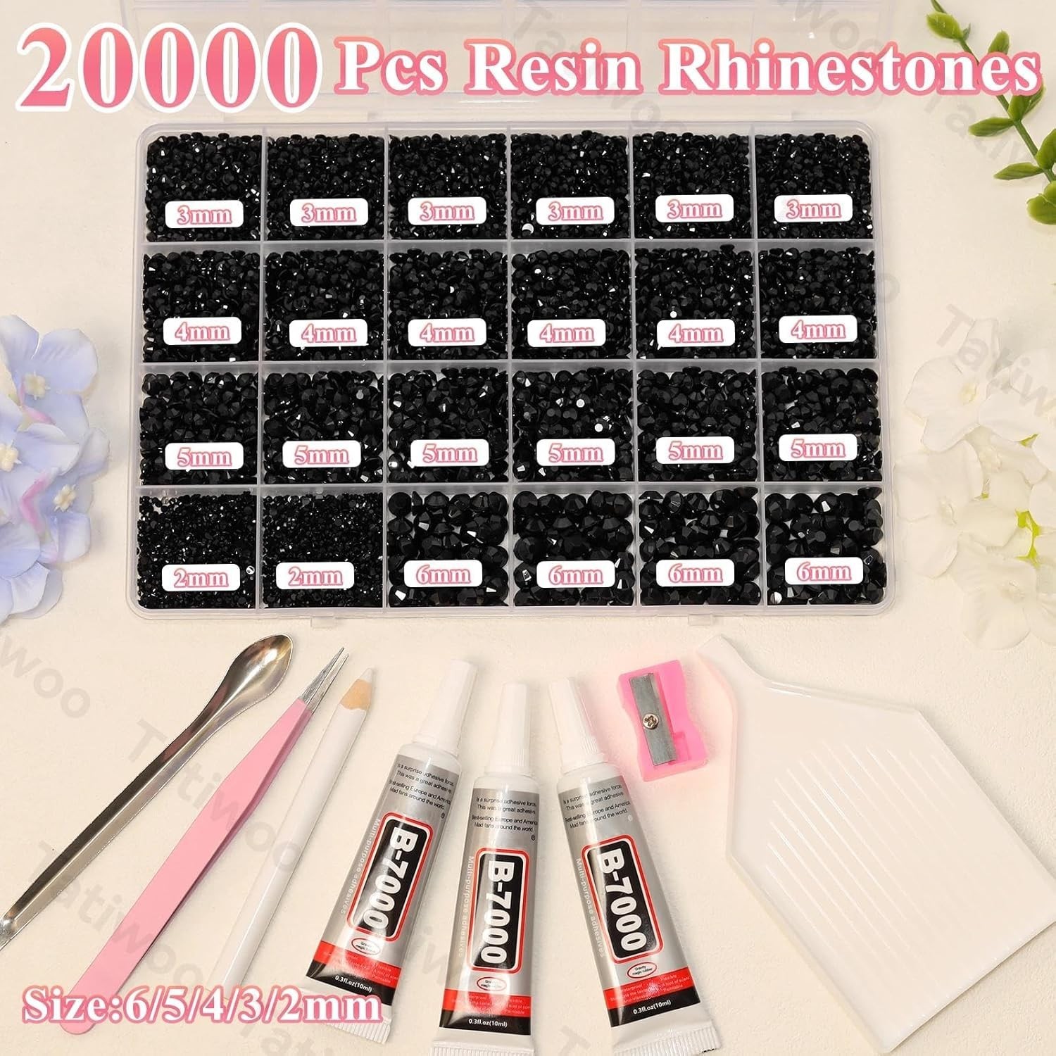 20000Pcs Black Flatback Jelly Resin Rhinestones for Bedazzling, Mix Sizes Crysta