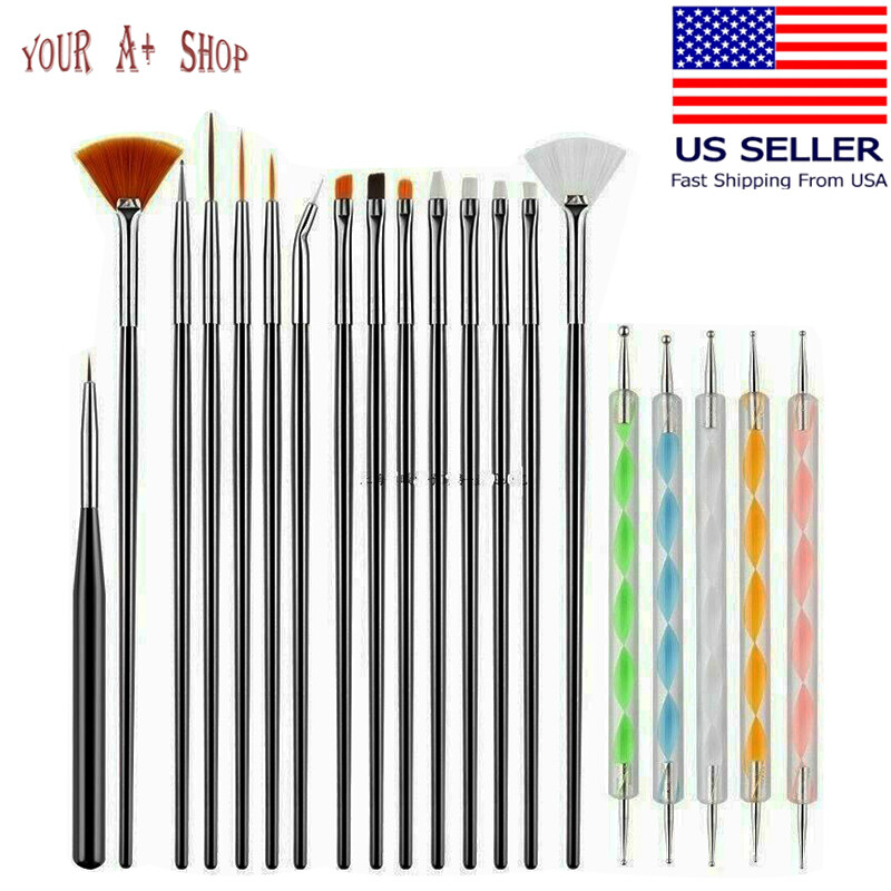 20Pcs Nail Art Design Dotting Painting Drawing Polish Brush Pen Tools UV Gel US