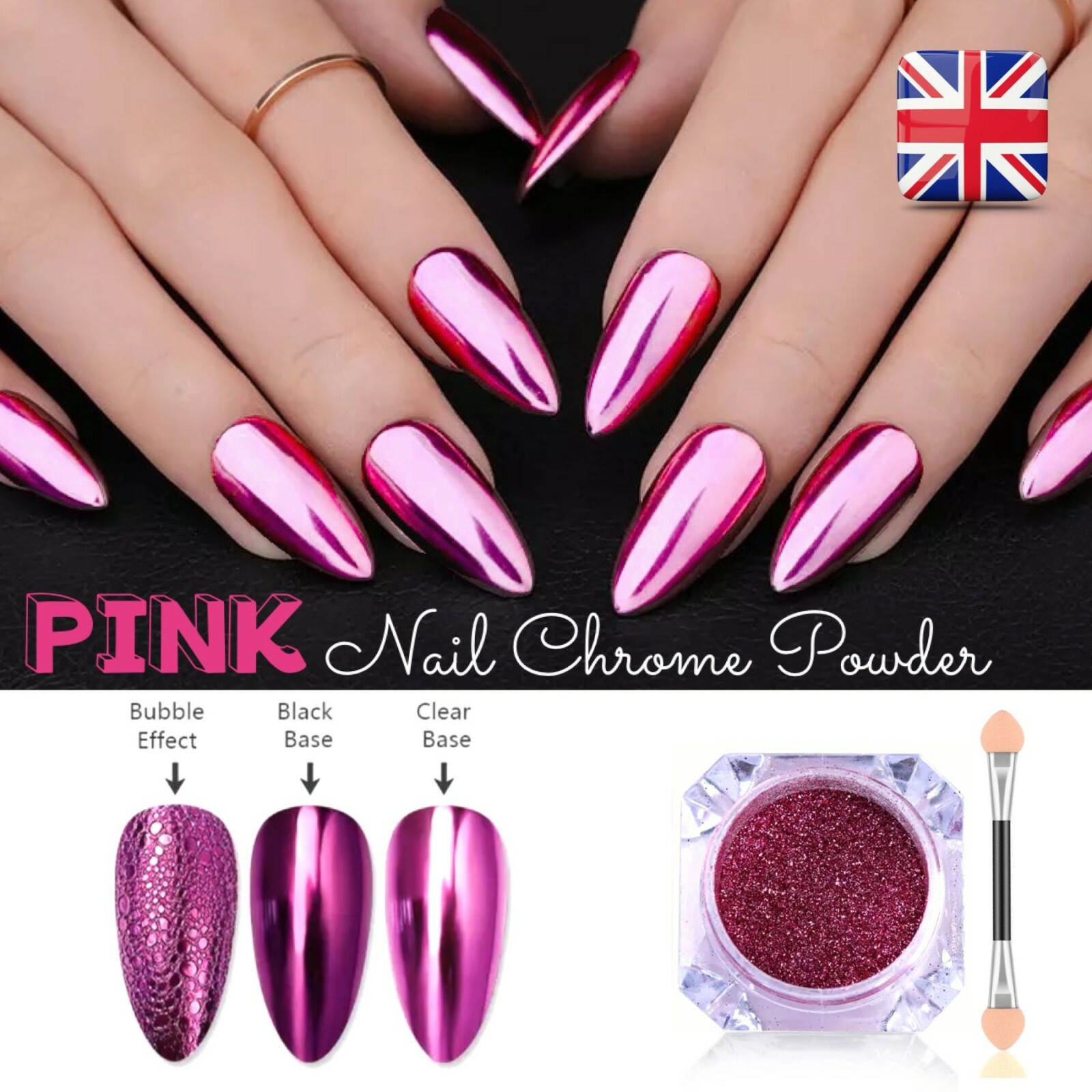 PINK NAIL MIRROR POWDER PLATINUM Rose Gold Chrome Nails Shining Pigment (y3)