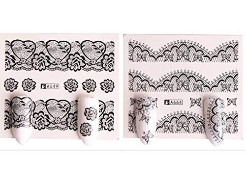 Nail Art Stickers, 40 Sheets Water Transfer Decals for DIY Black Lace Flower