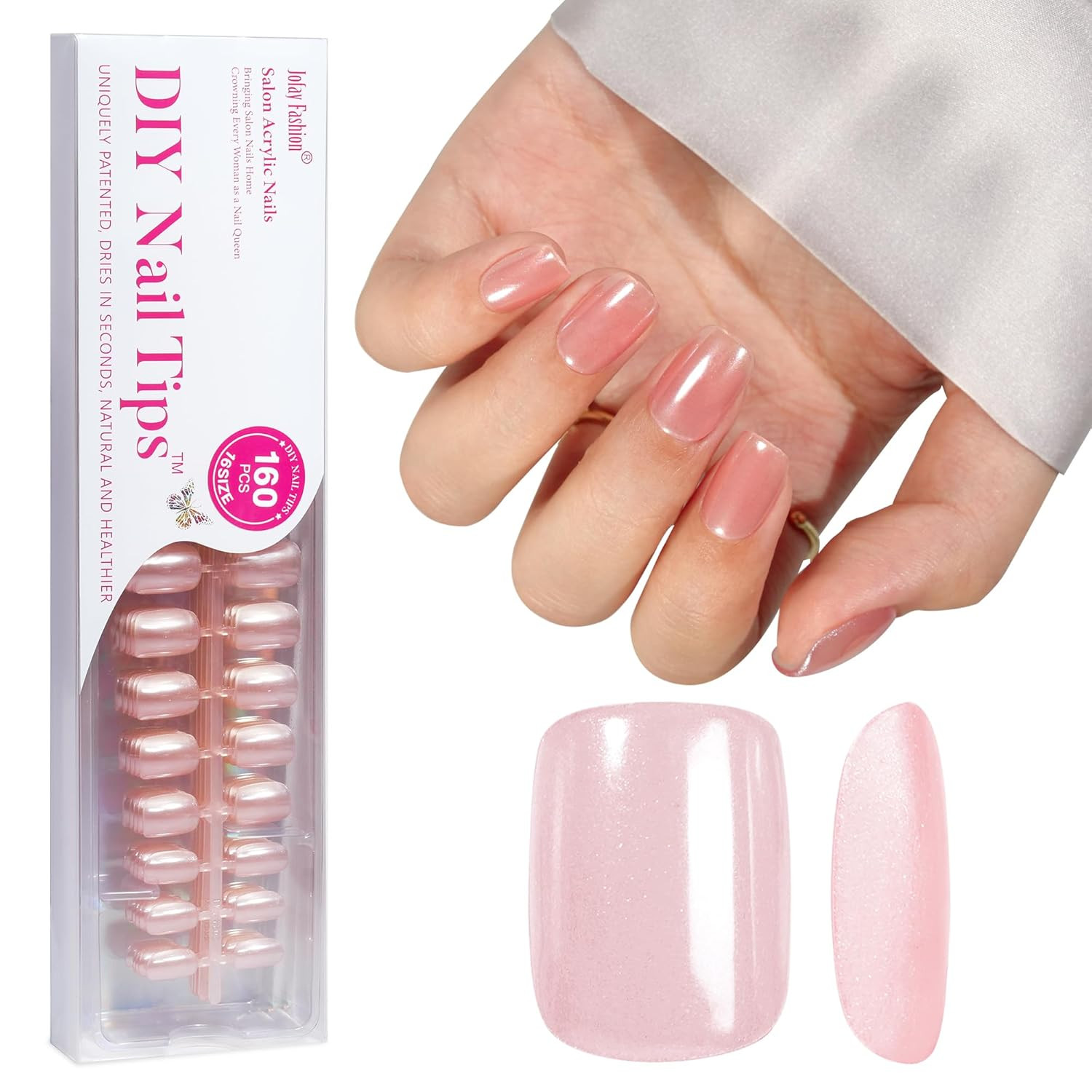 160 Pcs Salon Acrylic Nails DIY Nail Tips 16 Size in Square Mauve