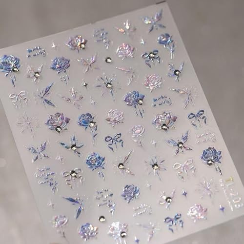 Rose Nail Art Stickers 5D Embossed Nail Decals Rhinestone Nail Art 22 Color22