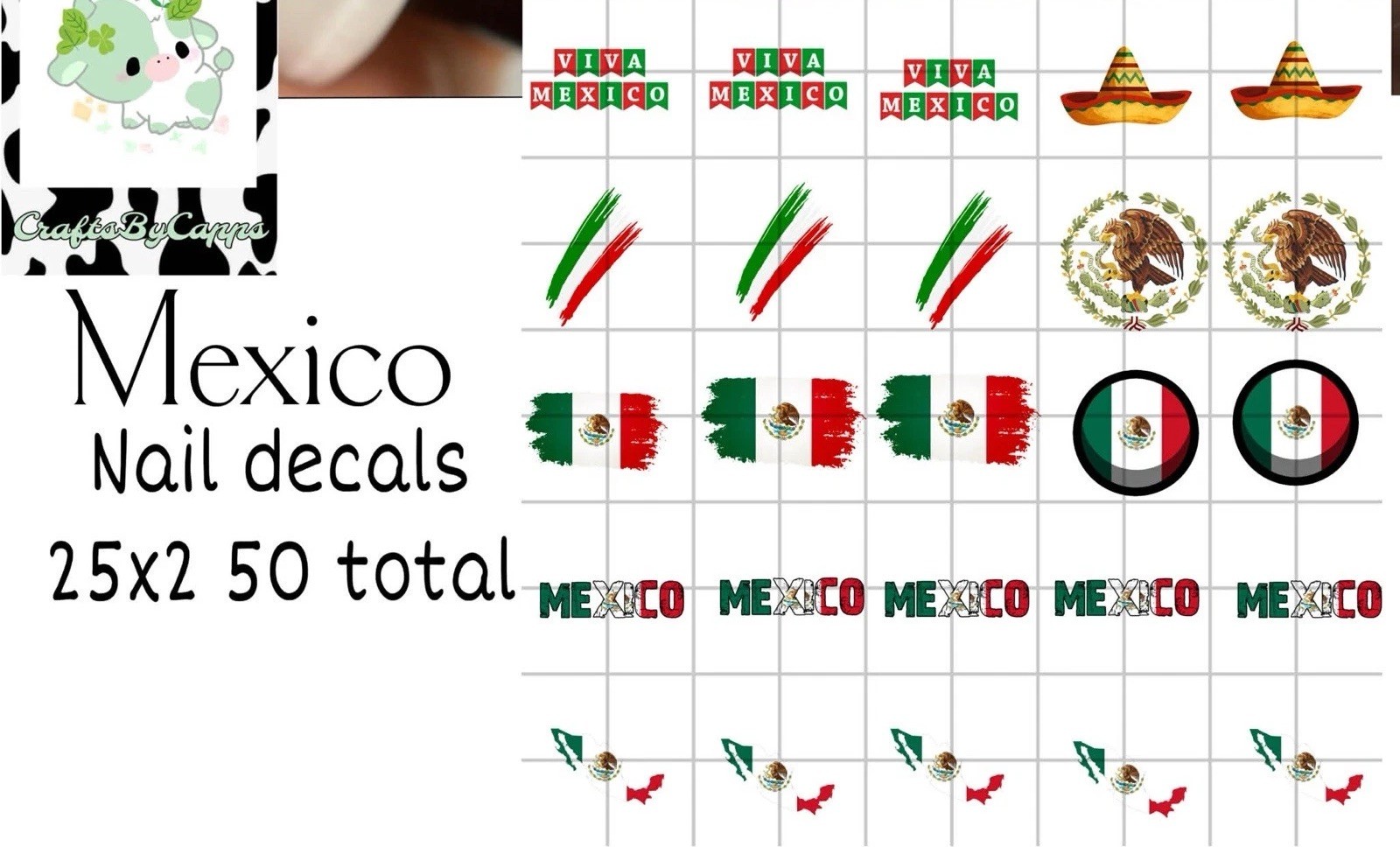 Mexico Waterslide Nail Decals Set Of 50 Instructions, Bonus & KC