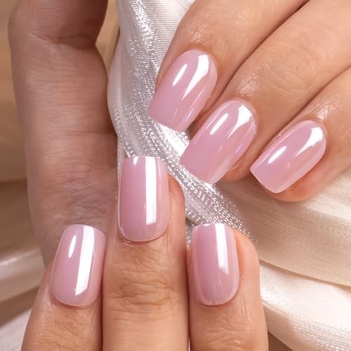 Acrylic Nails – Short Square Square with Apricot Design – Full Cover