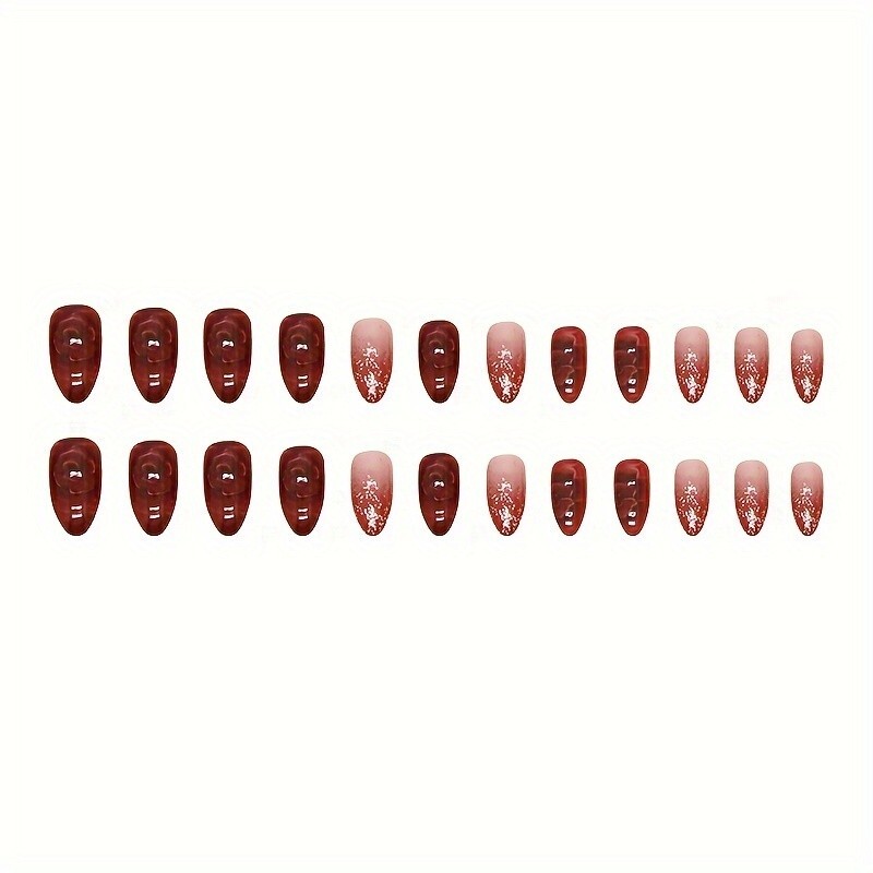 24pcs Vibrant Red Flower Almond False Nails – Glossy Medium-Length Press-Ons