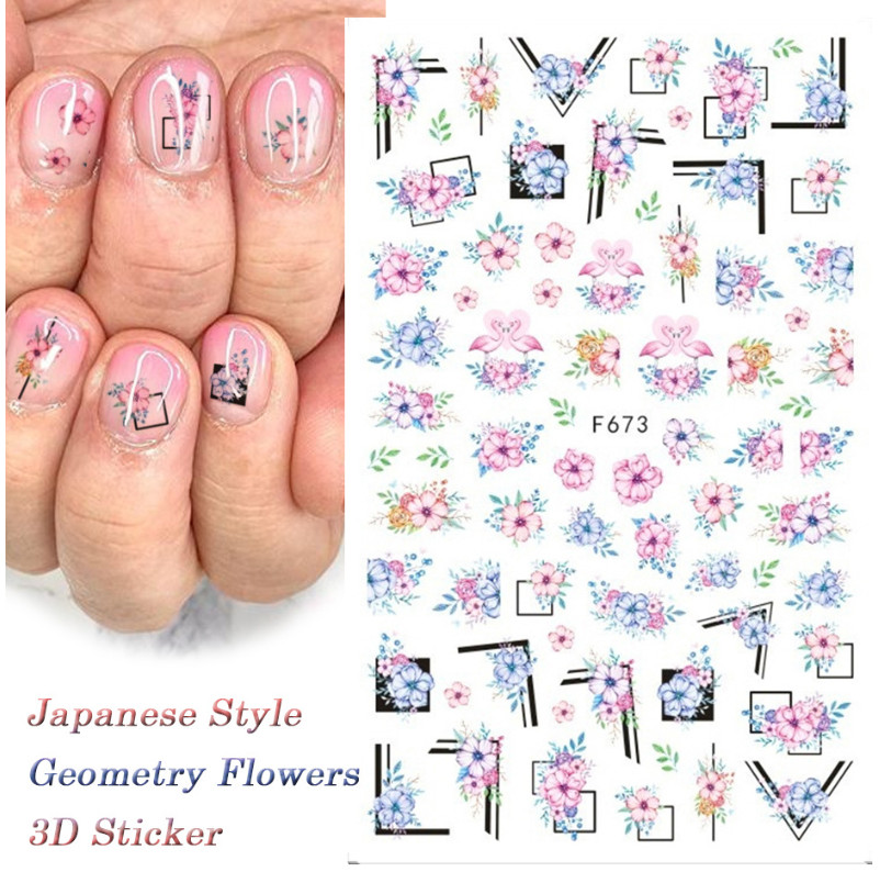 3D Nail Stickers Decals Butterfly Rose Love Flower Cheetah Print Decoration NH20