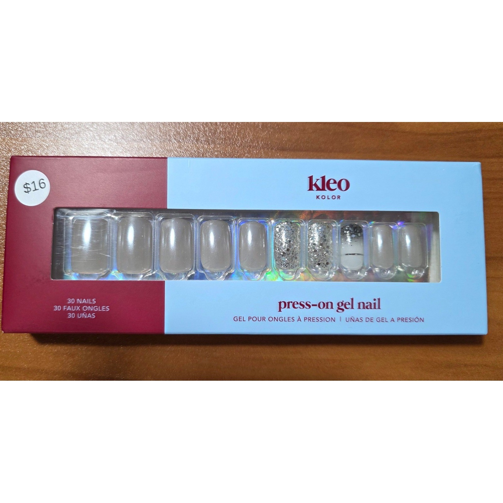 Kleo Kolor Frost Yourself Press-On Nails White Silver Glitter Attached Glue tab!