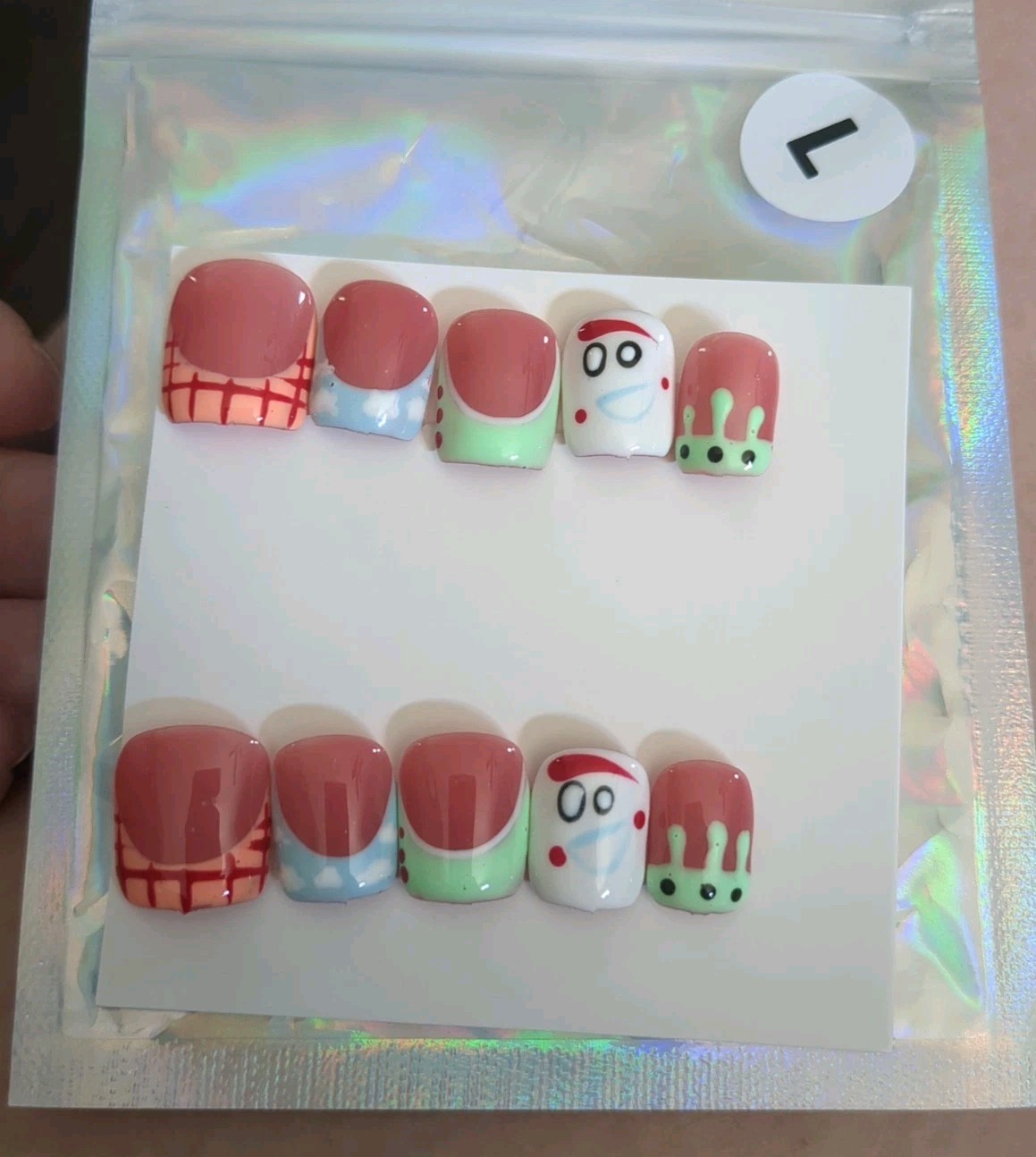 Hand Painted Toy Story Themed French Tip Glue-On Nails Size Large