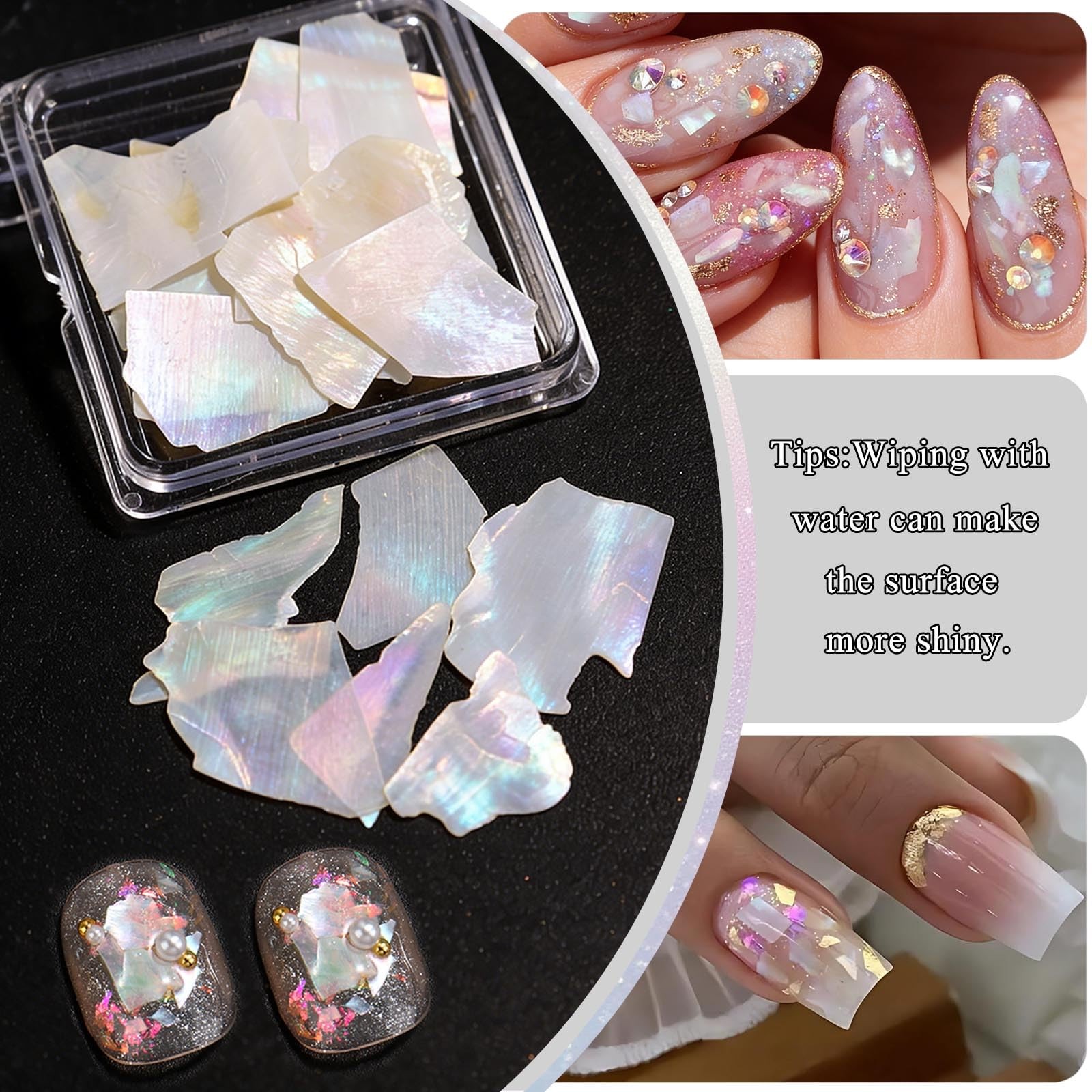 12 Colors Sugar Nail Glitter Set With Natural Abalone Shell Flakes, Holograph…