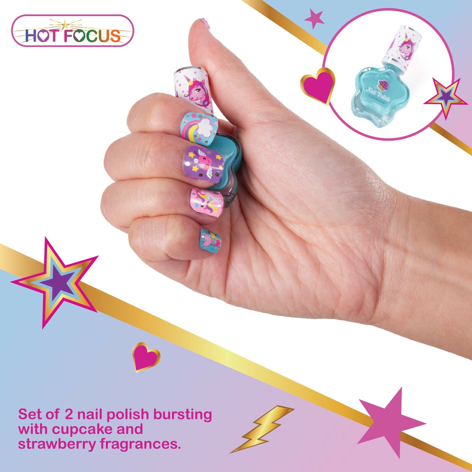 Girls Nail Art Set – 168 Piece Unicorn Non-Toxic Scented Peel Off Nail Polish