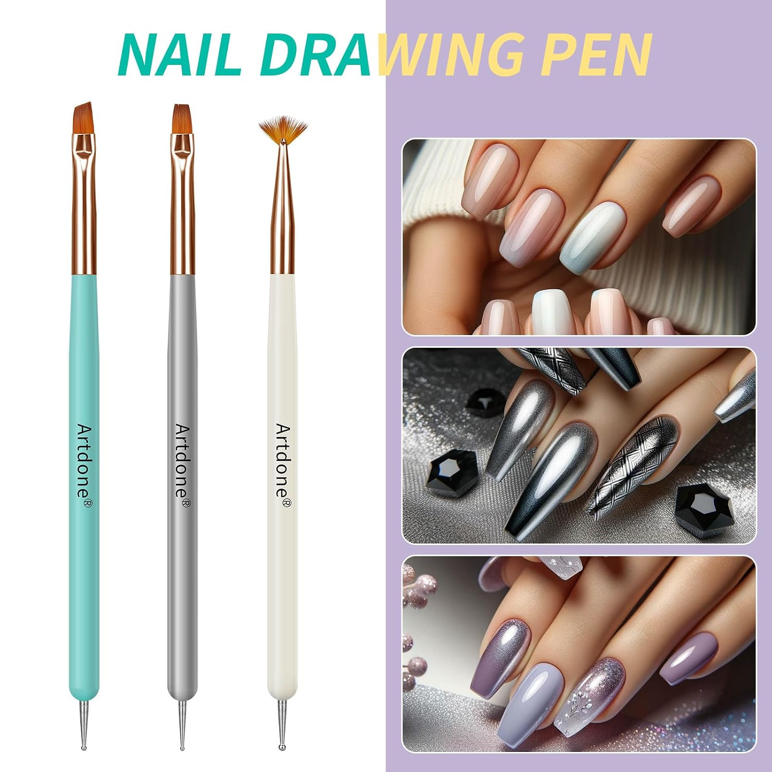 Nail Dotting Tools Double-Ended Nail Art Brushes Kit Nail Art Gel Polish Liner B