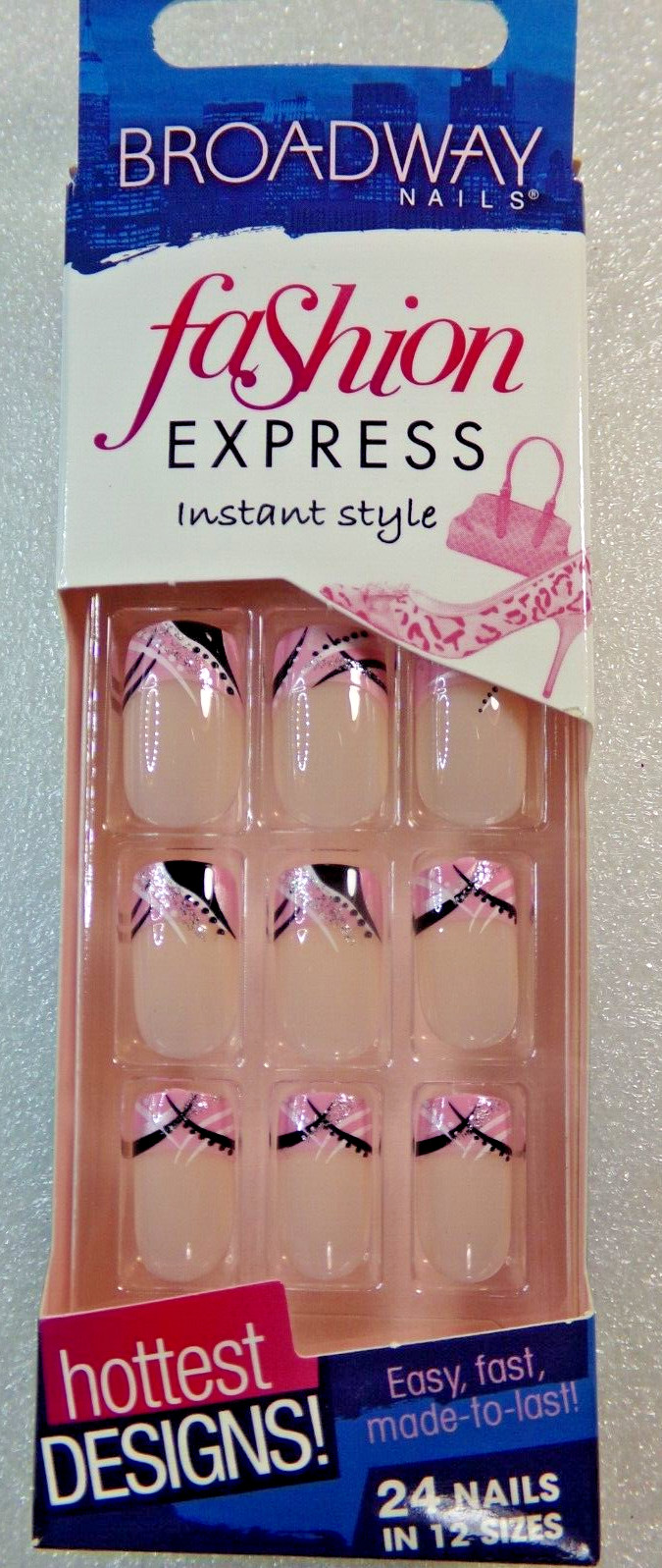 Broadway for Kiss Pink Design Artificial Glue On Nail Medium