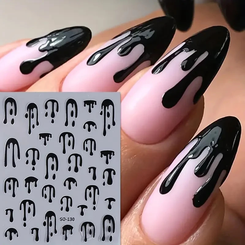 Nail Art Stickers Decals 5D Chrome Drip Metallic Melt Gothic Trendy Design