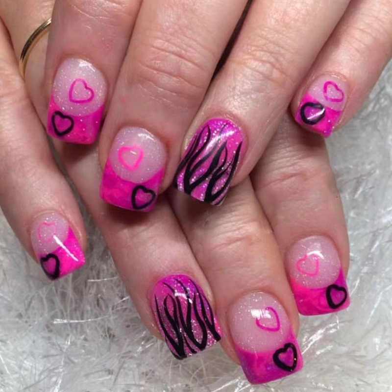 216 Pink Rose 3D Heart Shaped Nails – Removable and Reusable Fake Nail Art
