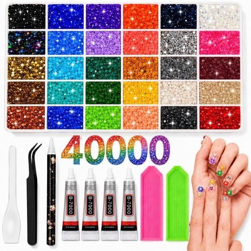 40000Pcs Rhinestones Bedazzling Kit, Bedazzler Kit with Rhinestones 30 Colors 3m