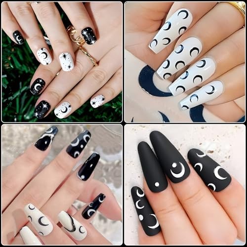 Moon Nail Art Stickers – Black White Moon Self Black White Moon, 4 Sheets