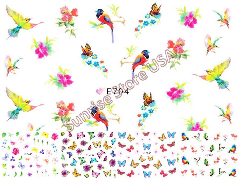 11 Designs 3D Nail Art Sticker Butterfly Birds Flower Vase Rose Insects Decals