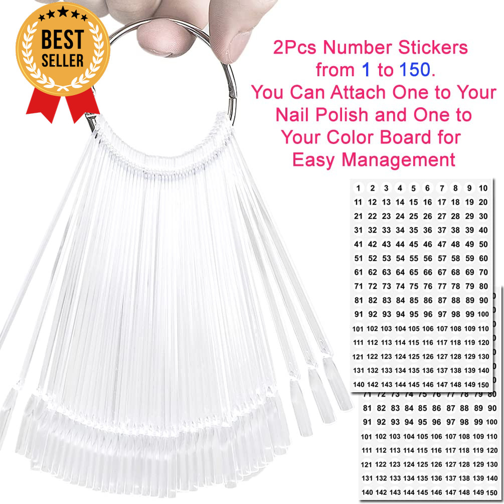 150PCS Nail Swatch Sticks with Ring Clear Fan Display Tips for Nail Polish Color