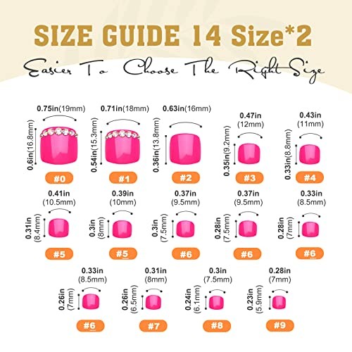 28pcs Hot Pink Short Press on Toenails Glossy Square Fake Toe Nails Art