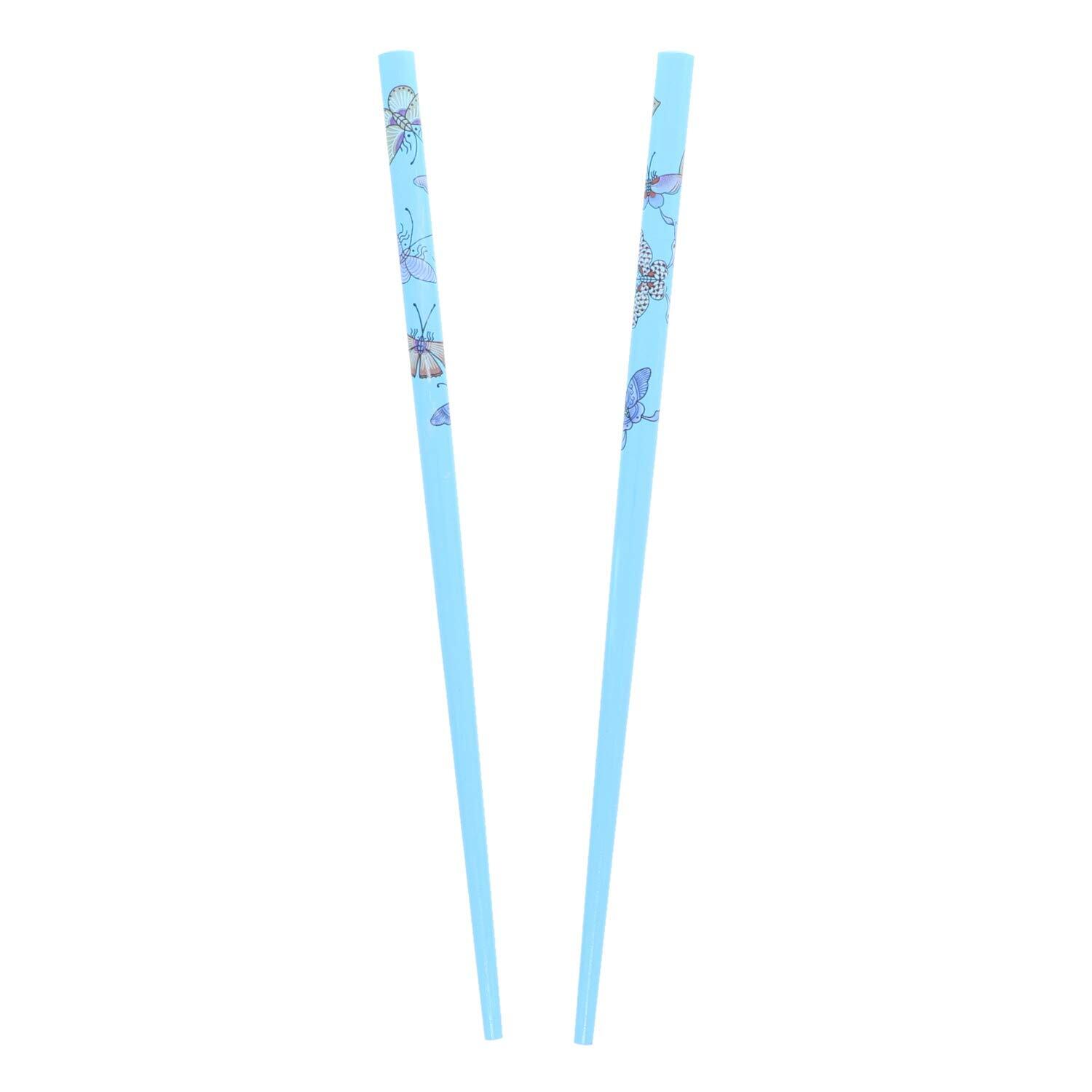 Set of Two Women’s Wooden Hair Sticks With Butterflies Chopsticks Light Blue