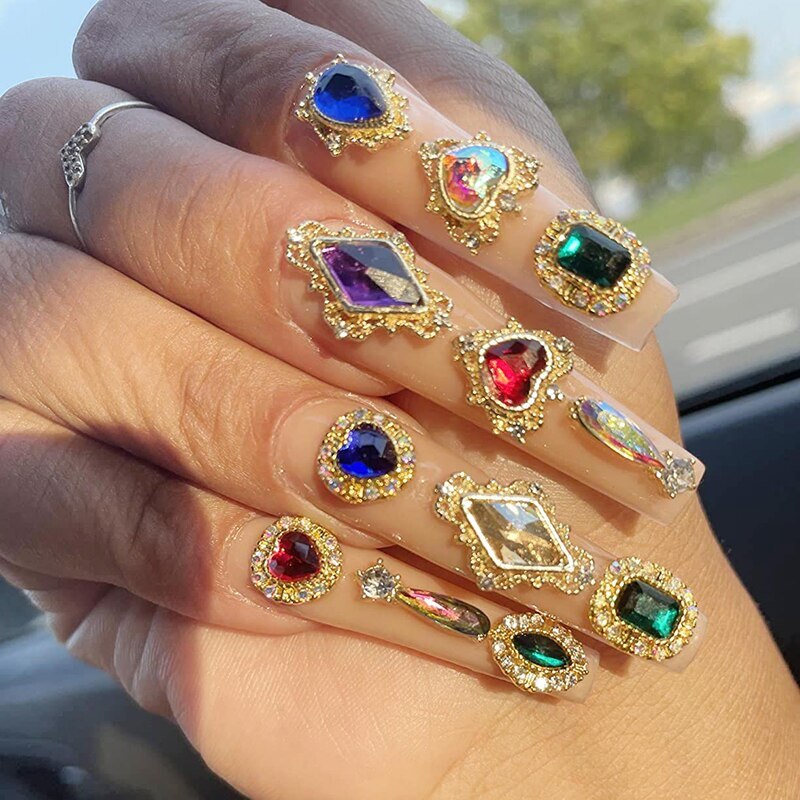 Nail Art Rhinestones Kit 3D Alloy Gems Crystal Nail Art Decorations Diamonds DIY