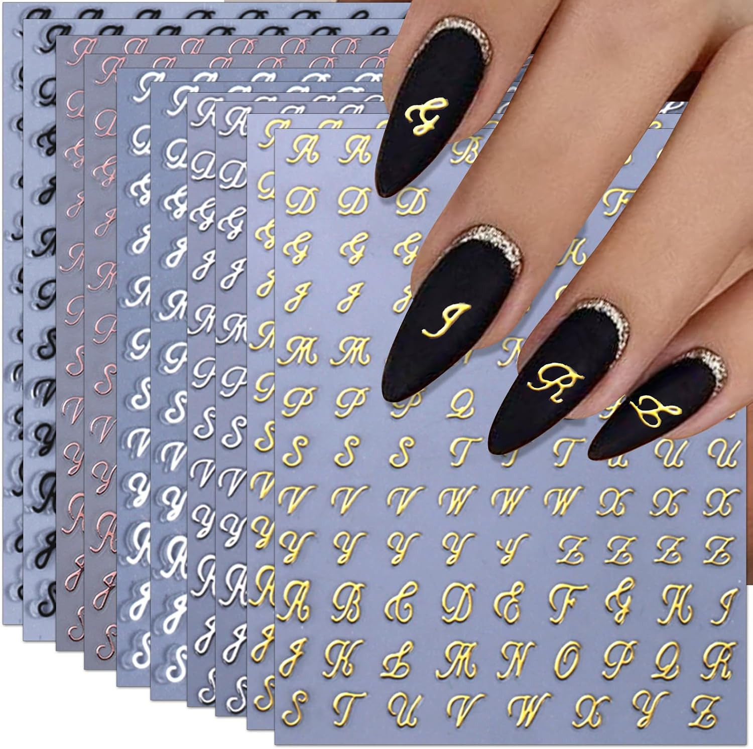 Letter Nail Art Stickers – 3D English Alphabet Nail Decals for DIY Part of Fluor